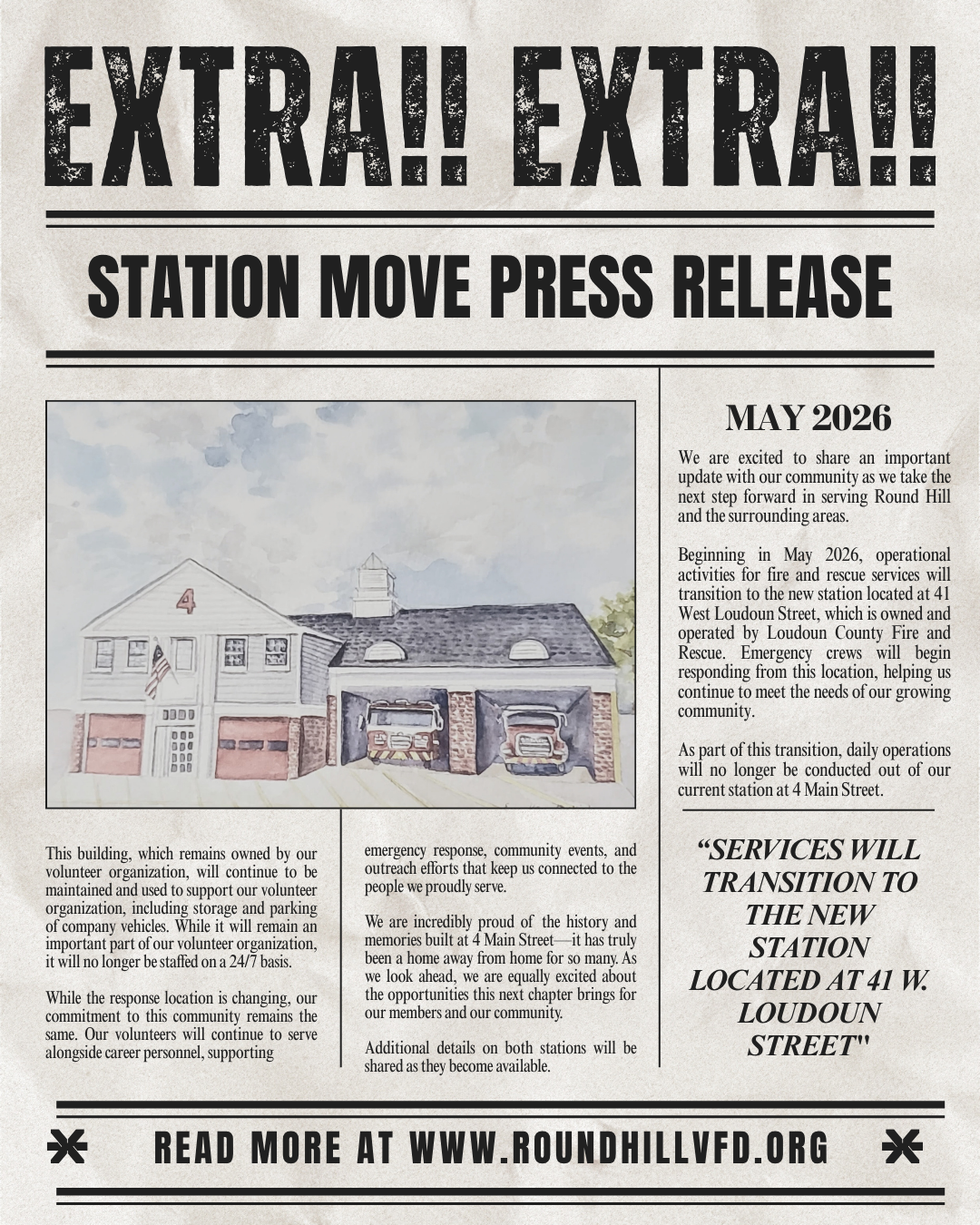 Official Statement: Transition to New Fire and Rescue Station